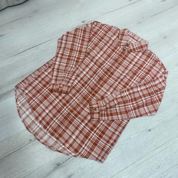 Rust and White Plaid Oversized Button Down Shirt - Picture 2 of 7